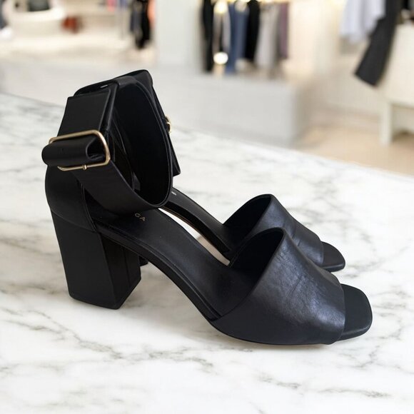 VIA SPIGA Black Leather Ankle Strap Sandals Heels Size 7.5 - Picture 1 of 12